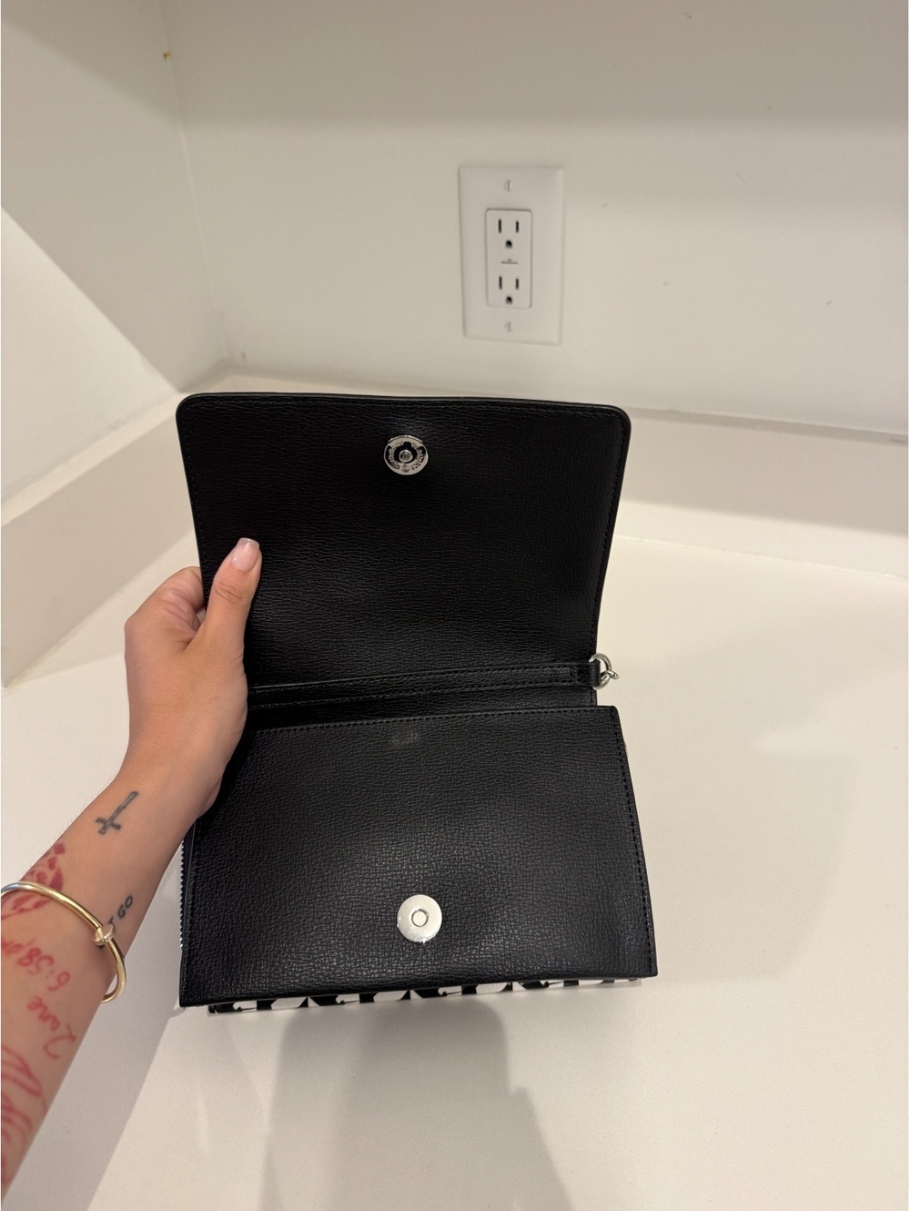 Karl Lagerfeld Paris Black & White Monogram Crossbody Bag - Picture 4 of 6
